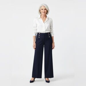 Talbots wide leg pants navy sailor buttons size 12p